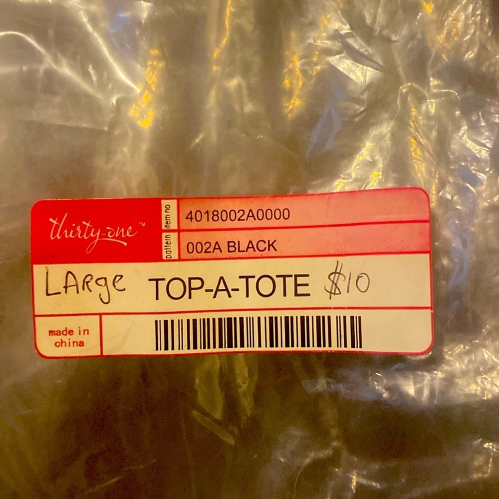 Thirty-One brand Large black Top A Tote